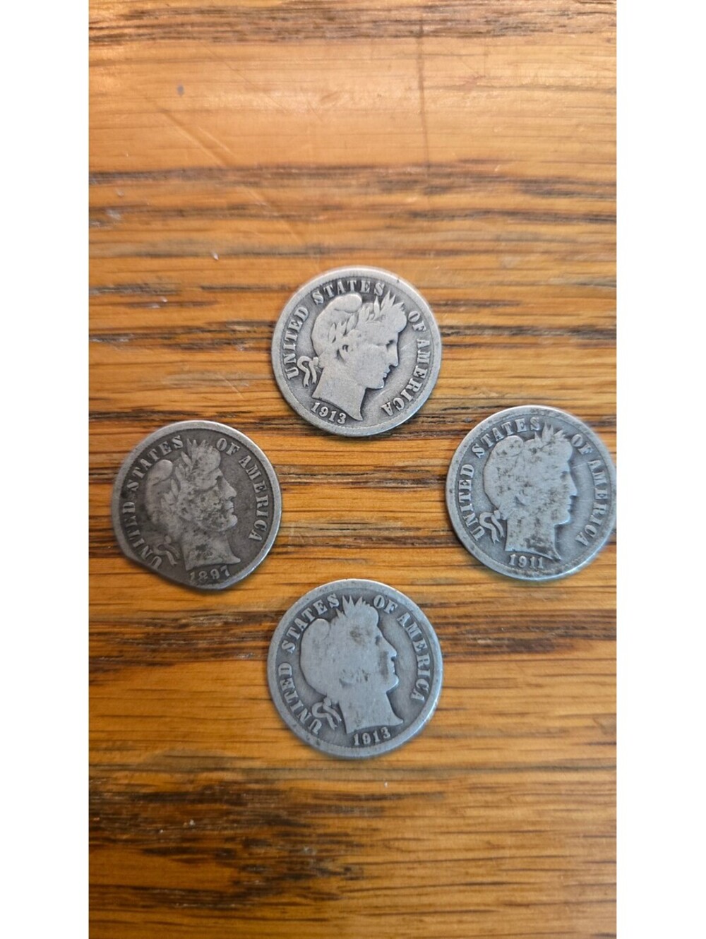 Set of Four Vintage Barber Dimes Coins